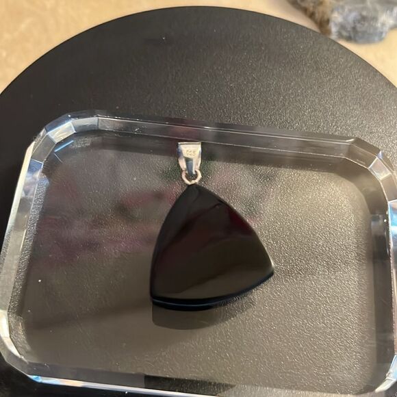 Triangle abalone shell pendant with sterling silver accents. - Picture 3 of 7